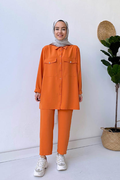 Double Pocket Crepe Suit - Orange