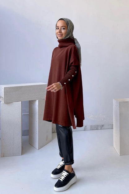 Oversize Mercerized Tunic - Brown