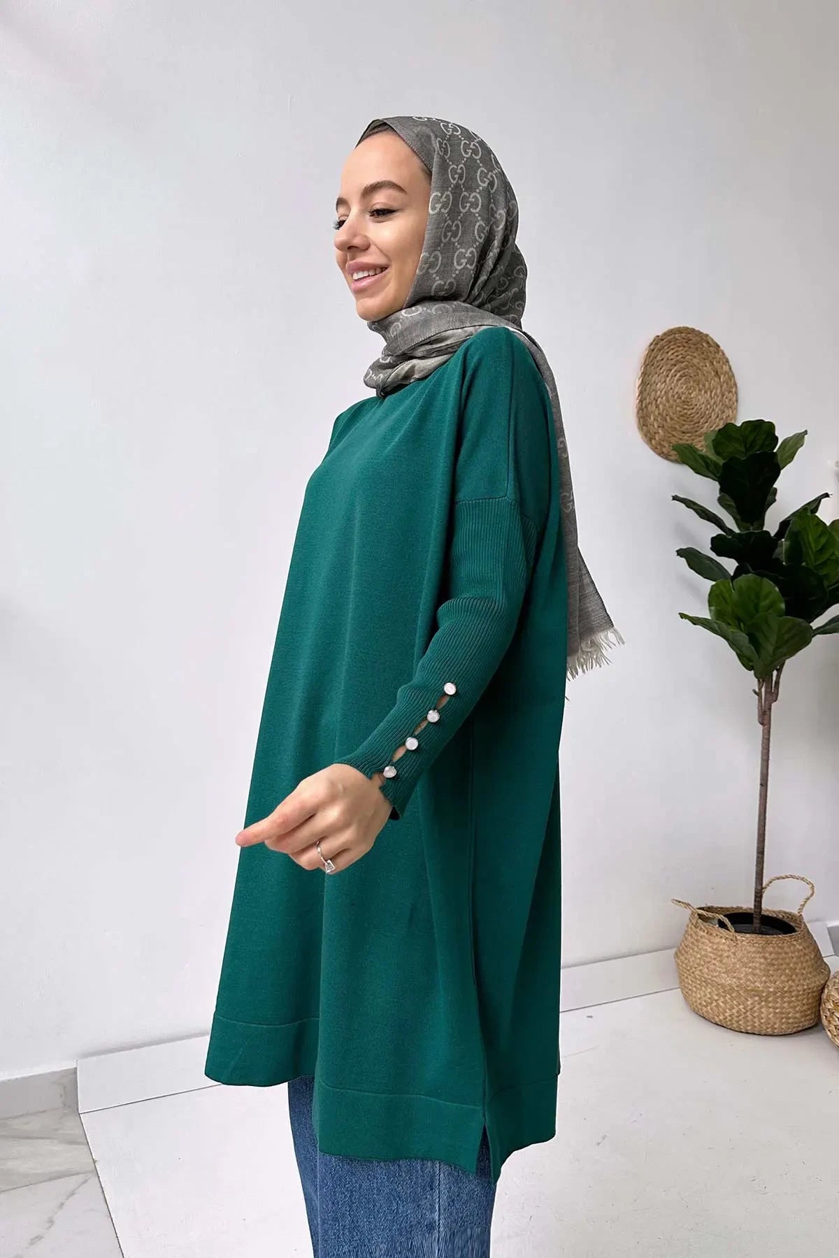 Sleeve Detail Mercerized Tunic - Emerald Color