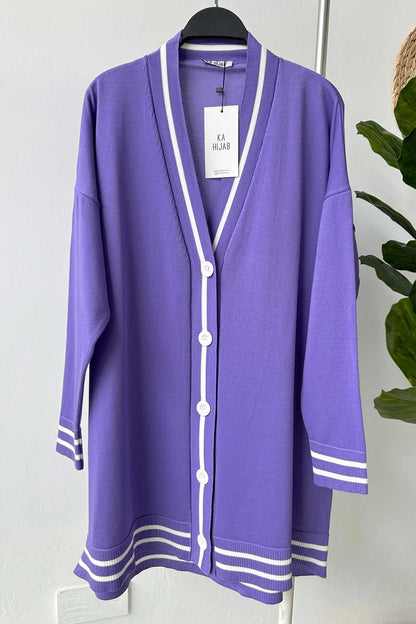 Line Detail Button Mercerized Cardigan - Violet