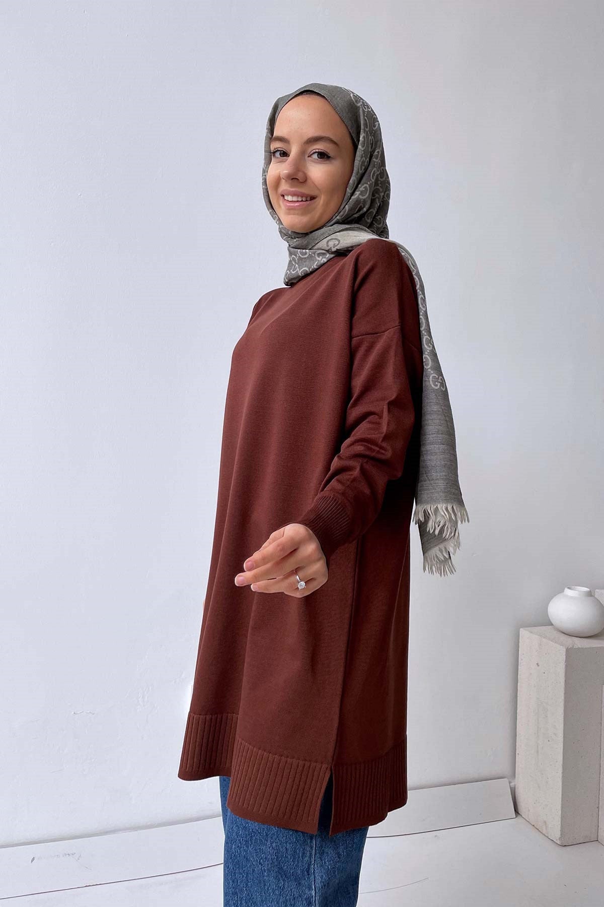 Line Mercerized Tunic - Brown