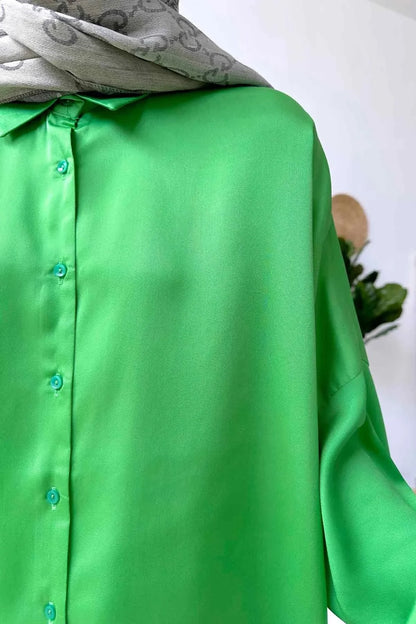 Oversize Satin Shirt - Green