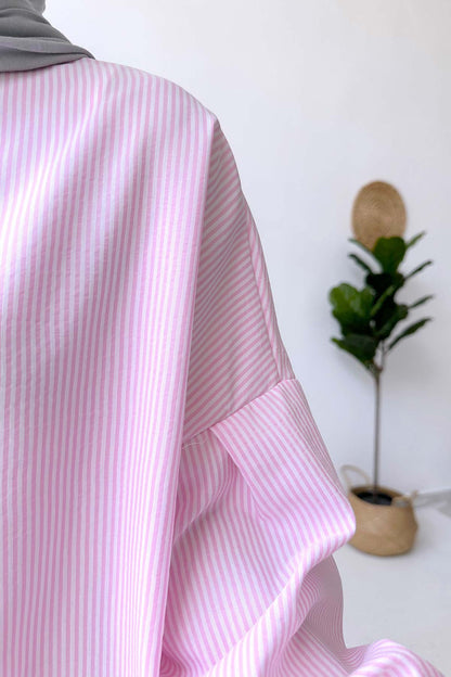 Balloon Sleeve Striped Shirt - Pink