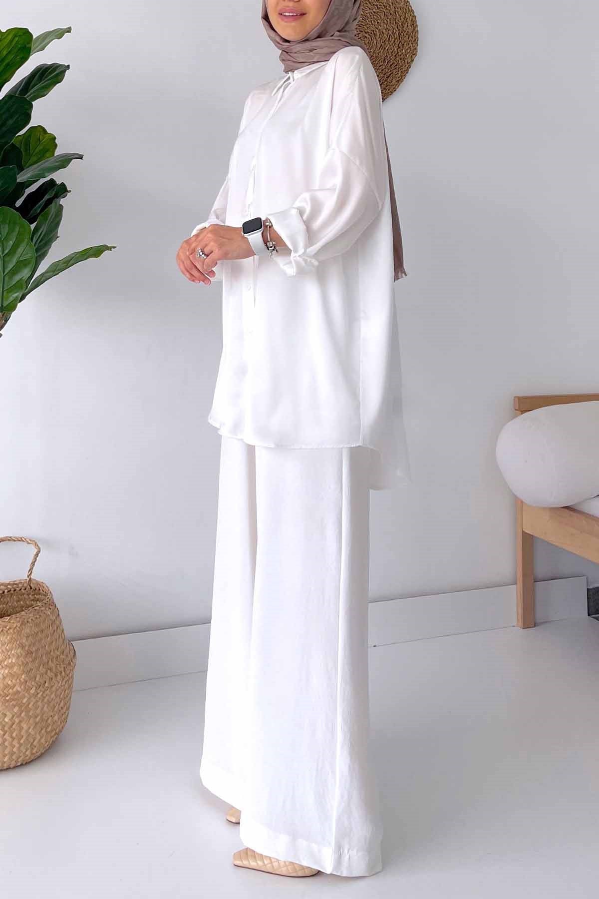 Oversize Satin Shirt - White