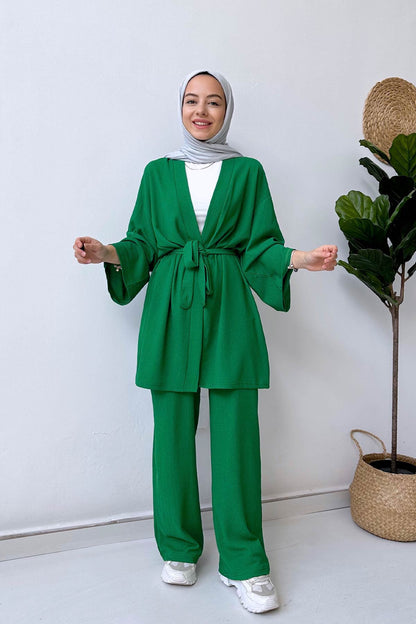 Belt Kimono Duo Suit - Green