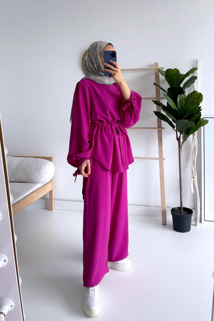 Waist Belt Suit - Fuchsia