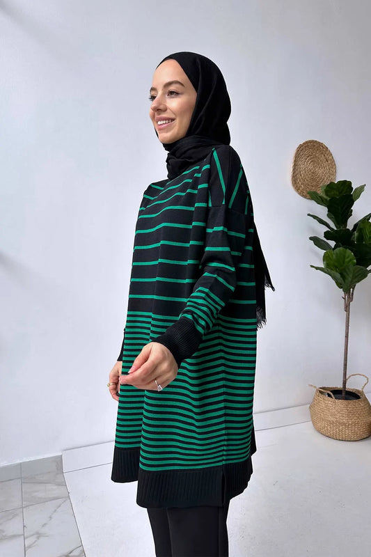 Bns Striped Mercerized Tunic - Black/Green