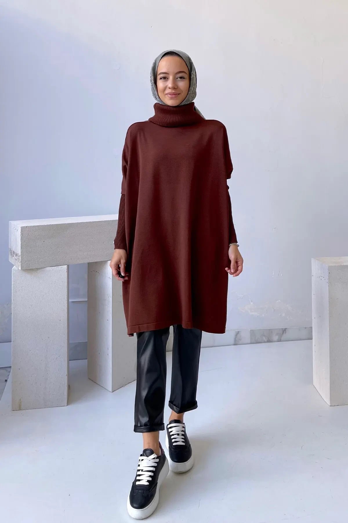 Oversize Mercerized Tunic - Brown