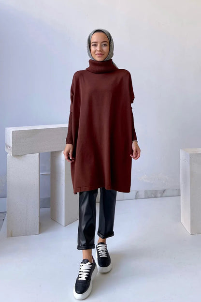 Oversize Mercerized Tunic - Brown