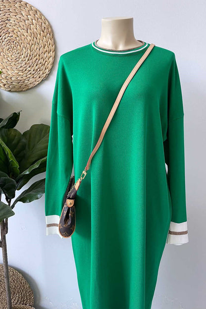 Mercerized with Collar Band Dress - Green