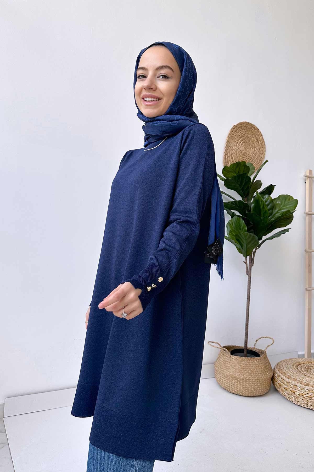 A Form Mercerized Tunic - Navy Blue