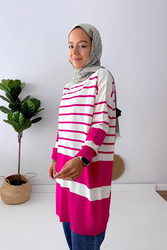 Holy Striped Knitwear Tunic - Fuchsia