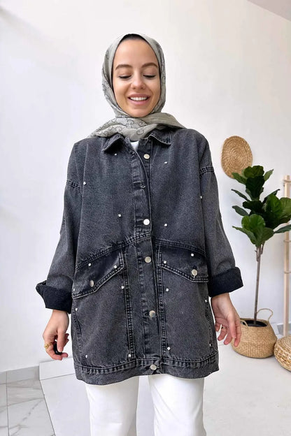 Denim Jacket with Double Pocket Stones - Anthracite