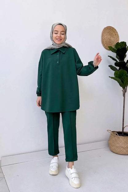 Shirt Collar Two Thread Suit - Emerald Color