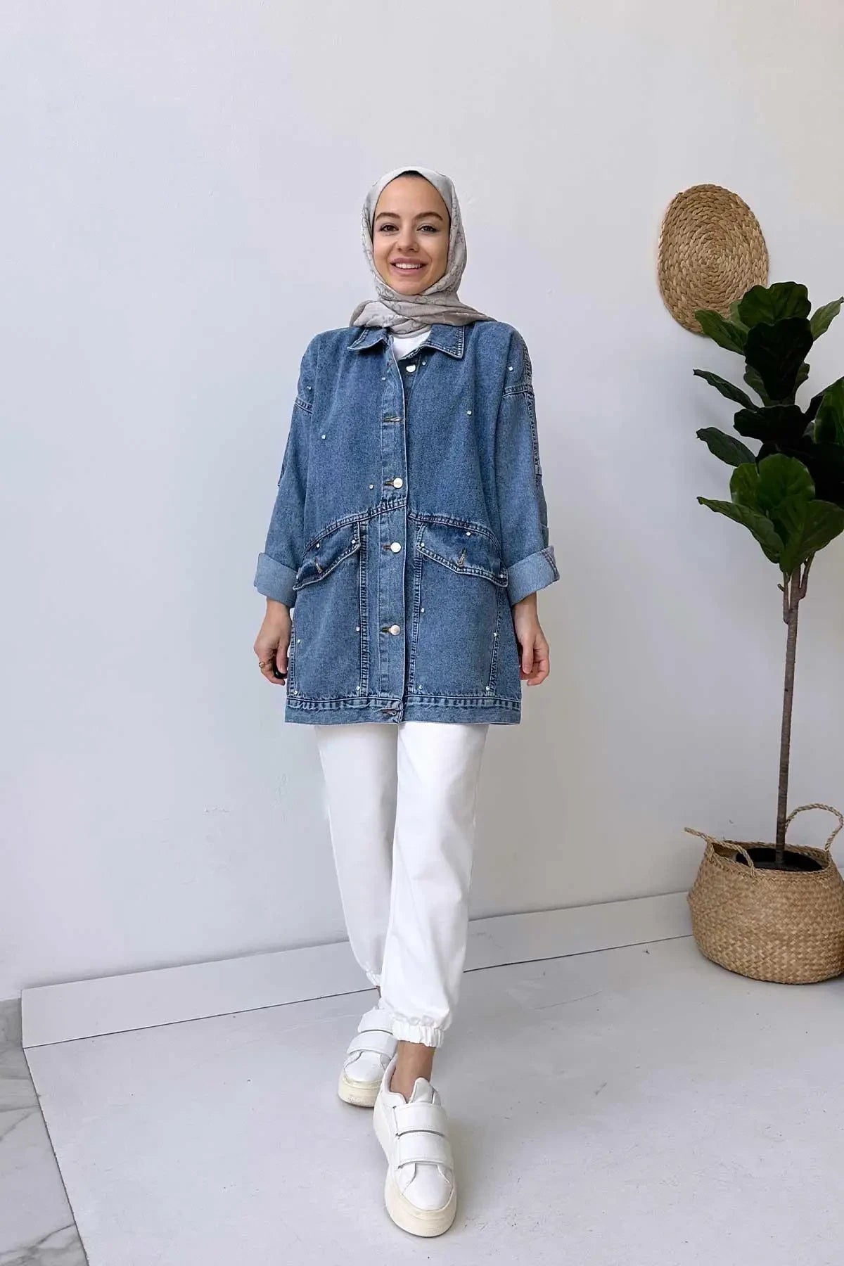 Denim Jacket with Double Pocket Stones - Blue