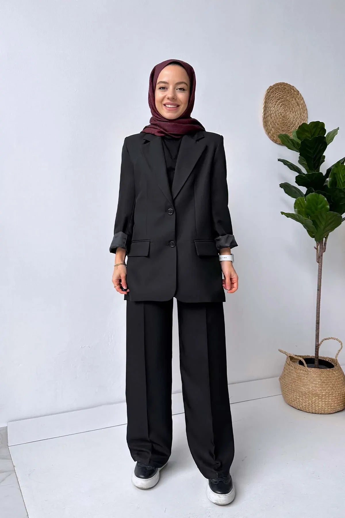 Double Button Jacket & Pants Double Suit  - Black