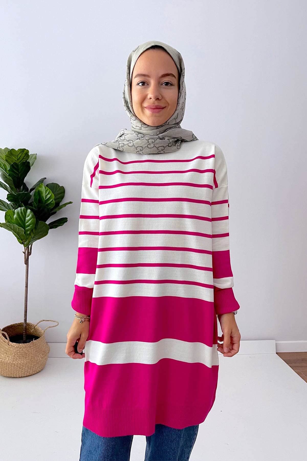 Holy Striped Knitwear Tunic - Fuchsia