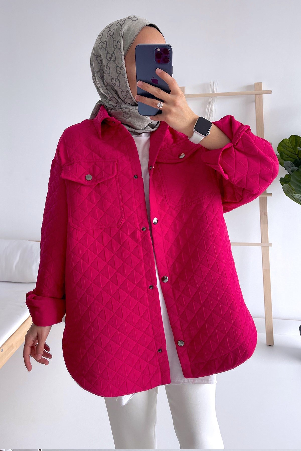 Quilted Pocket Capped Jacket - Fuchsia