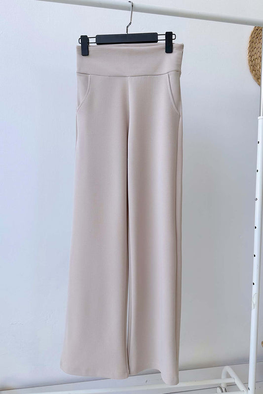 Crepe Corsage Pants - Beige