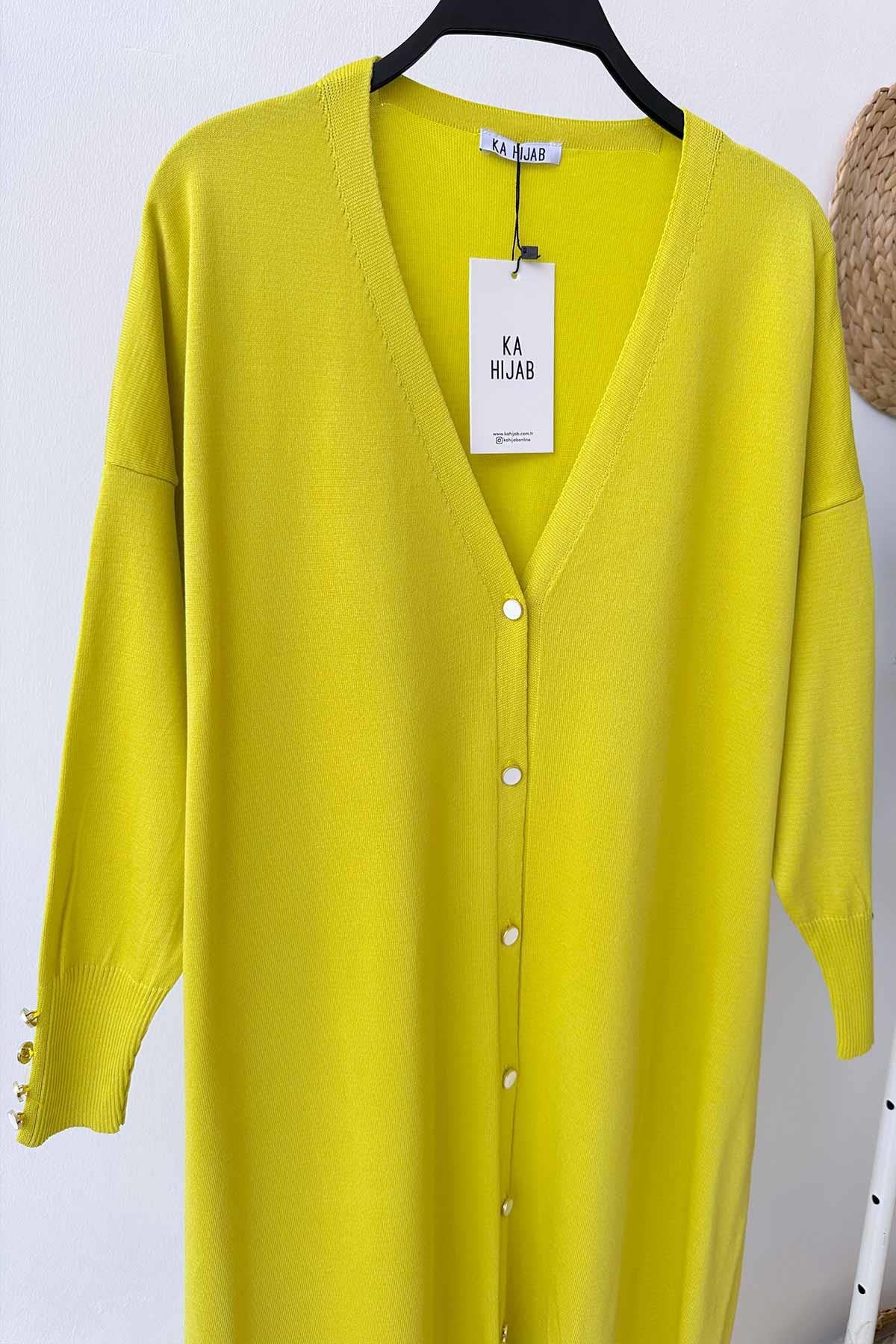 Maxi-Length Buttoned Mercerized Cardigan - Oil Green