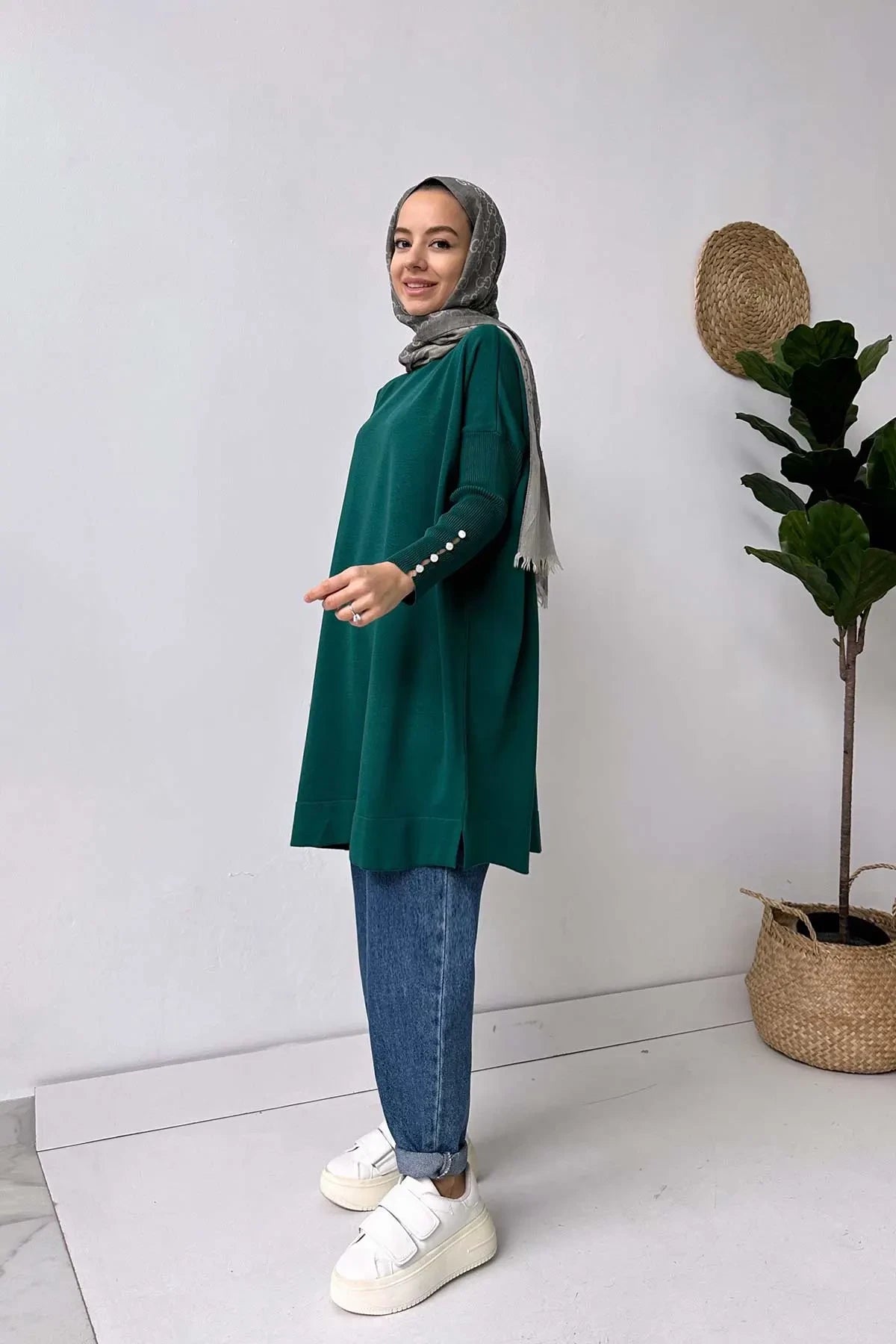 Sleeve Detail Mercerized Tunic - Emerald Color