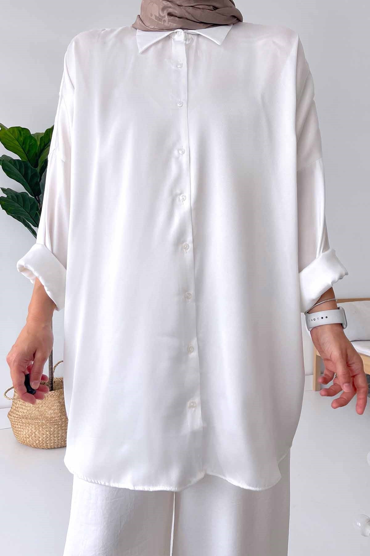 Oversize Satin Shirt - White