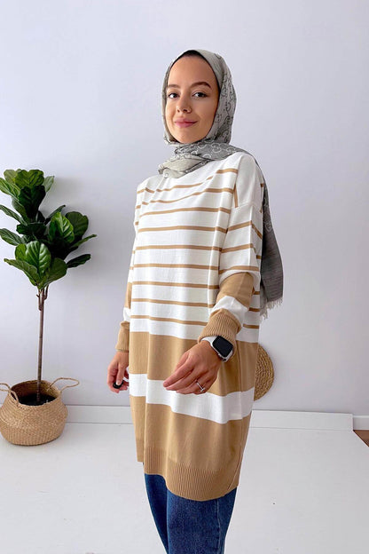 Holy Striped Knitwear Tunic - Camel