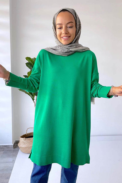 Upright Collar Mercerized Tunic - Green