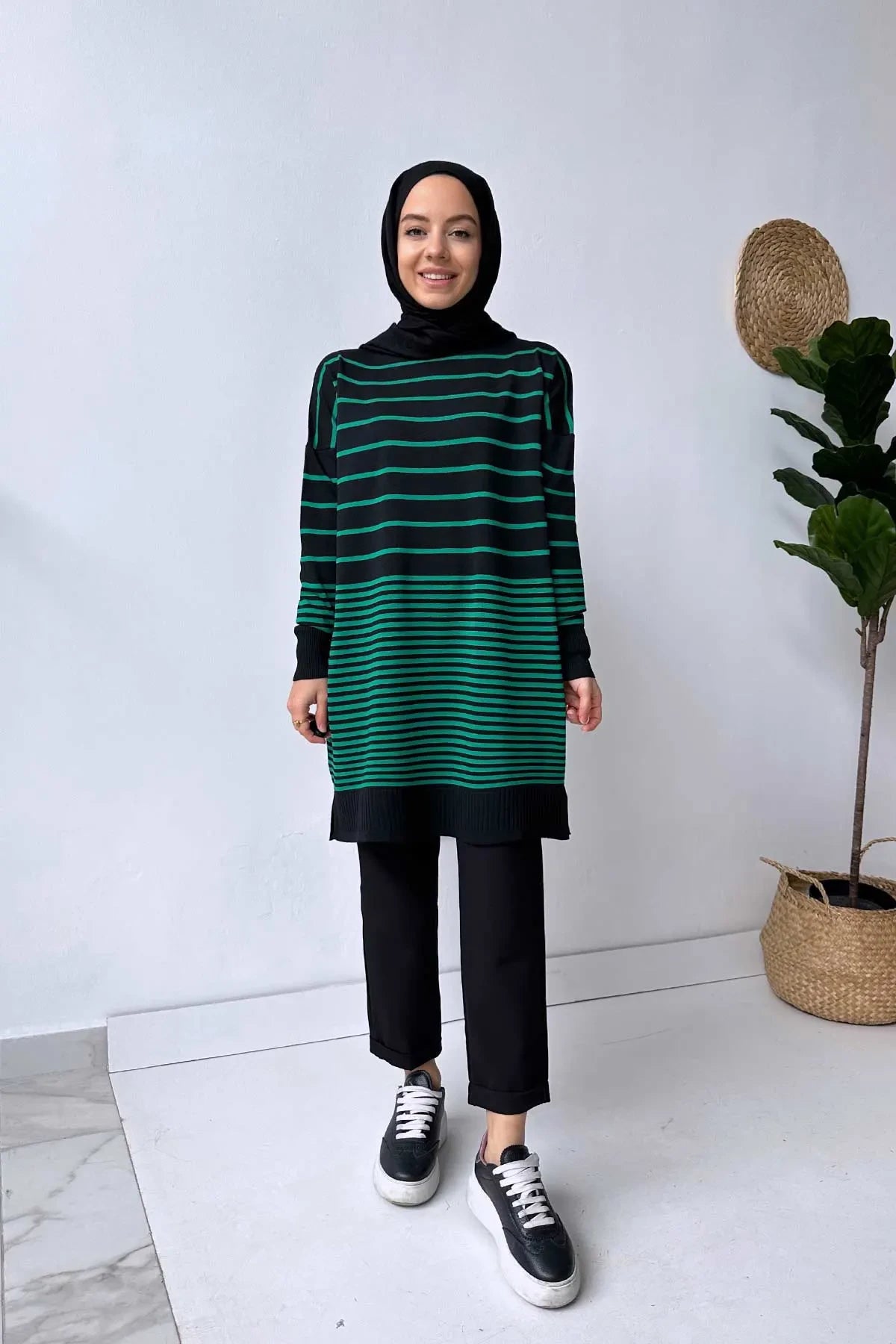 Bns Striped Mercerized Tunic - Black/Green