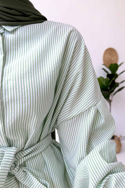 Balloon Sleeve Striped Shirt - Green