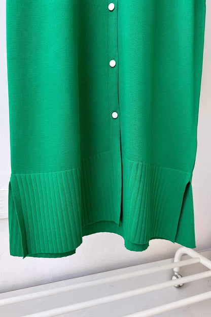 Maxi-Length Buttoned Mercerized Cardigan - Green