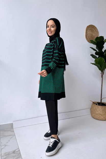 Bns Striped Mercerized Tunic - Black/Green