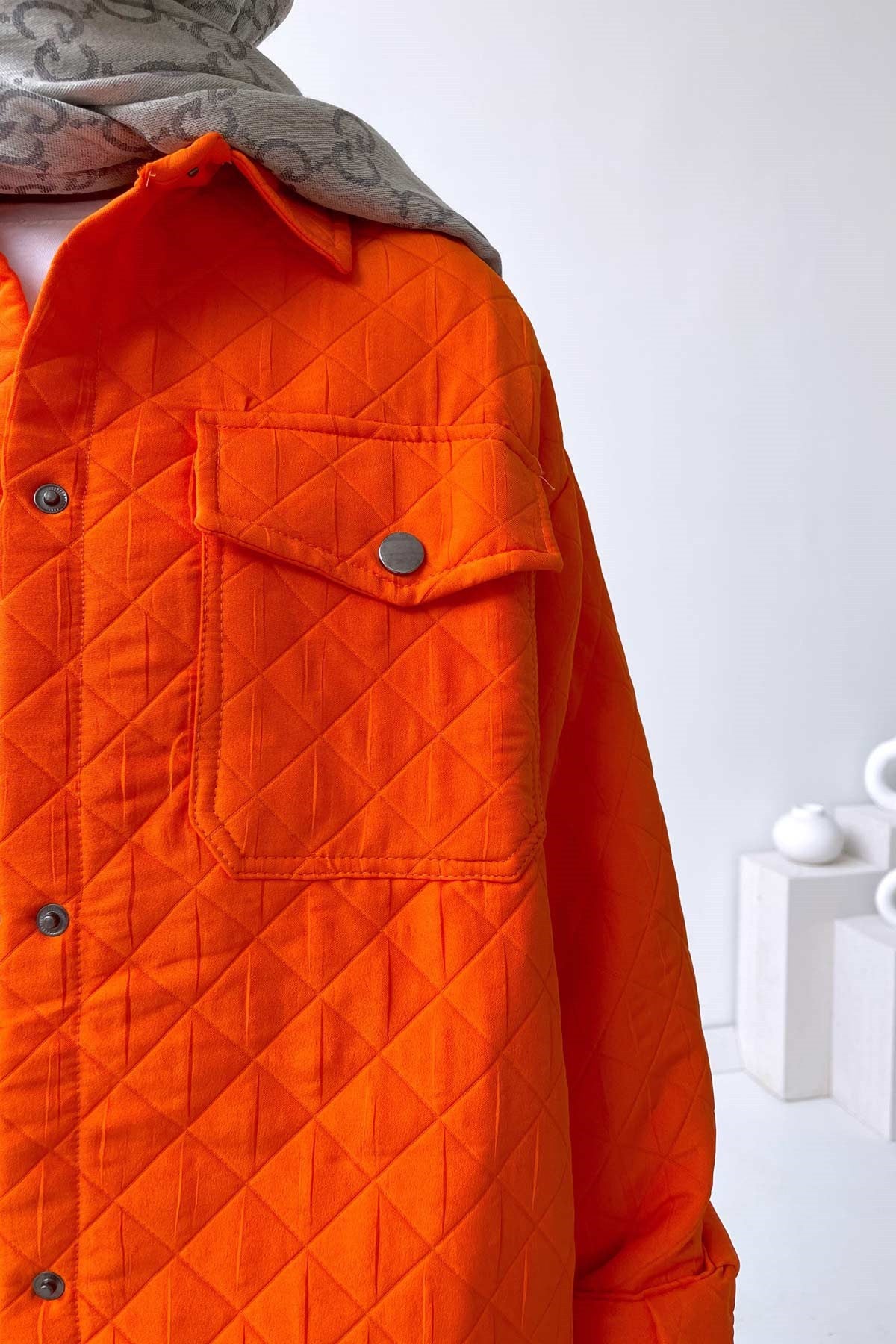 Quilted Pocket Capped Jacket - Orange