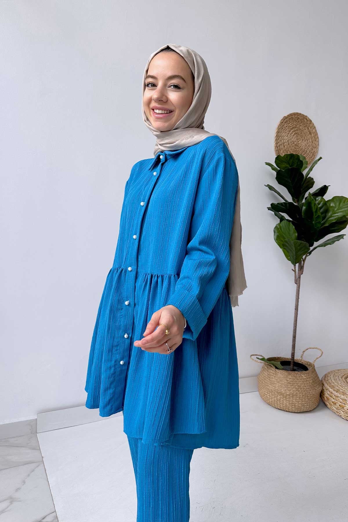 Pearl Button Suit - Blue