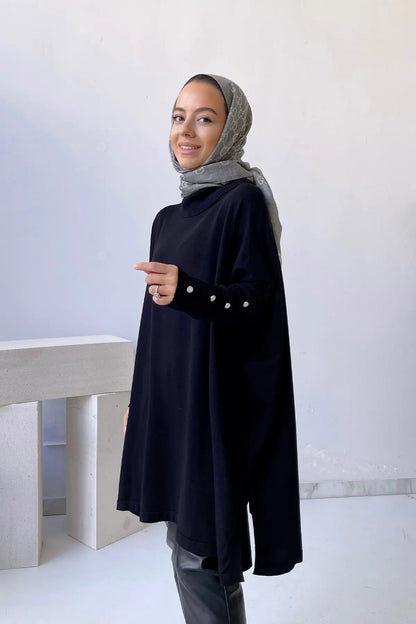 Oversize Mercerized Tunic - Black