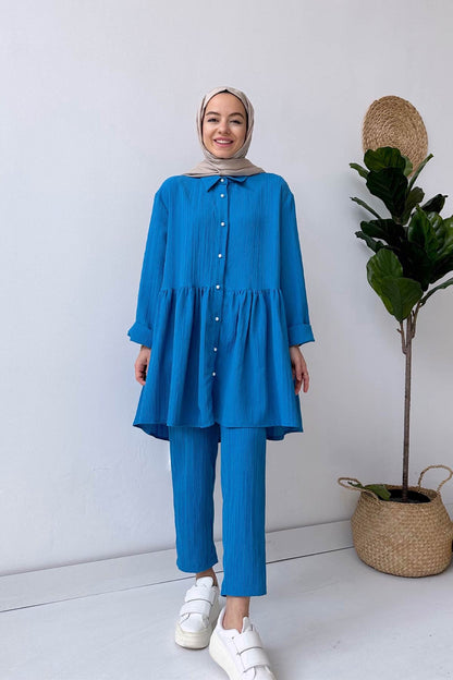 Pearl Button Suit - Blue