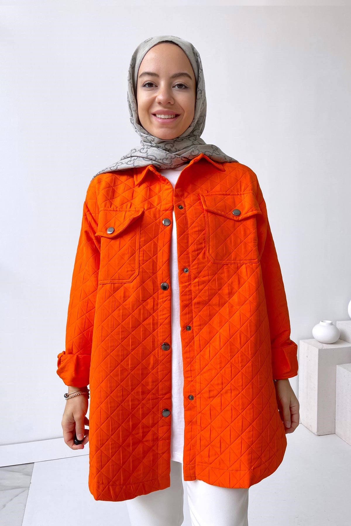 Quilted Pocket Capped Jacket - Orange