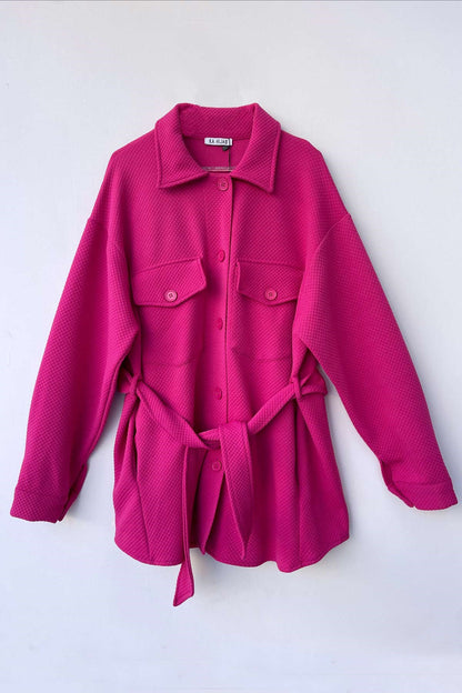 Self-Patterned Belted Shirt - Fuchsia