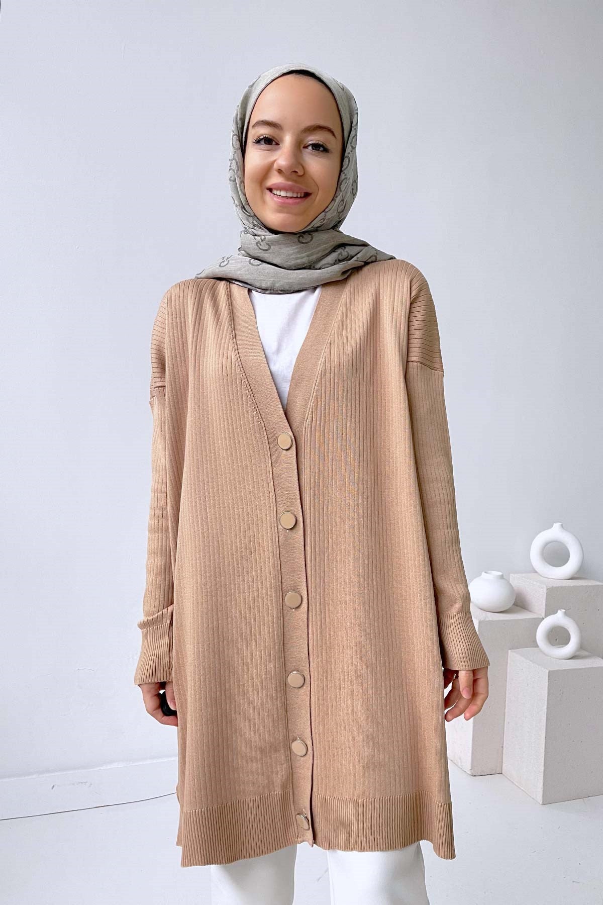 Mercerized Cardigan with Button Wick - Coffee Milk