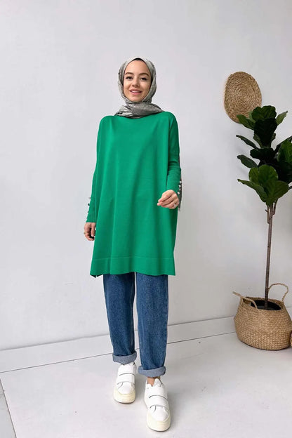 Sleeve Detail Mercerized Tunic - Green