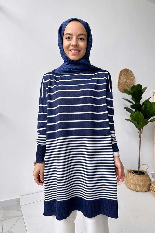 Bns Striped Mercerized Tunic - Navy Blue