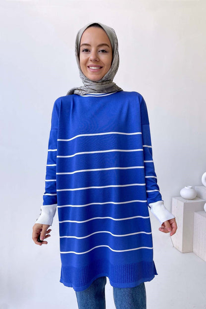 Bicycle Collar Striped Mercerized Tunic - Indigo