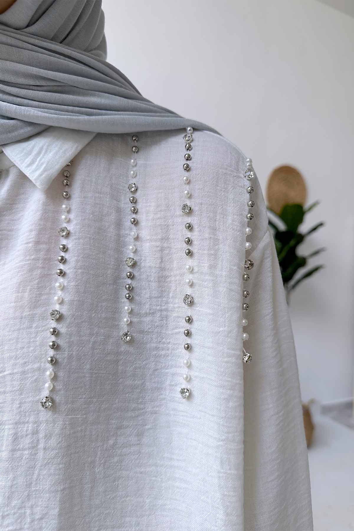 Pearl Detail Shabby Suit - White