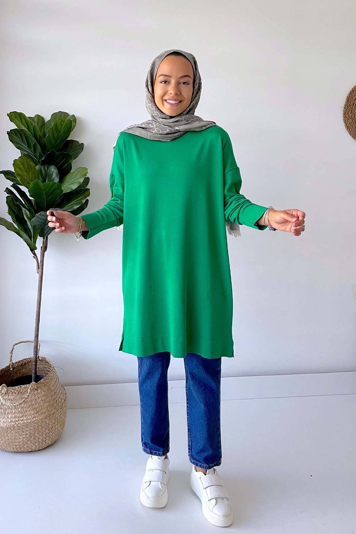 Upright Collar Mercerized Tunic - Green