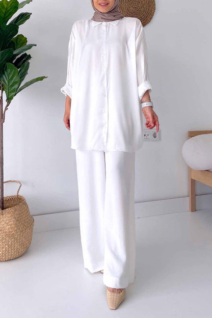 Oversize Satin Shirt - White