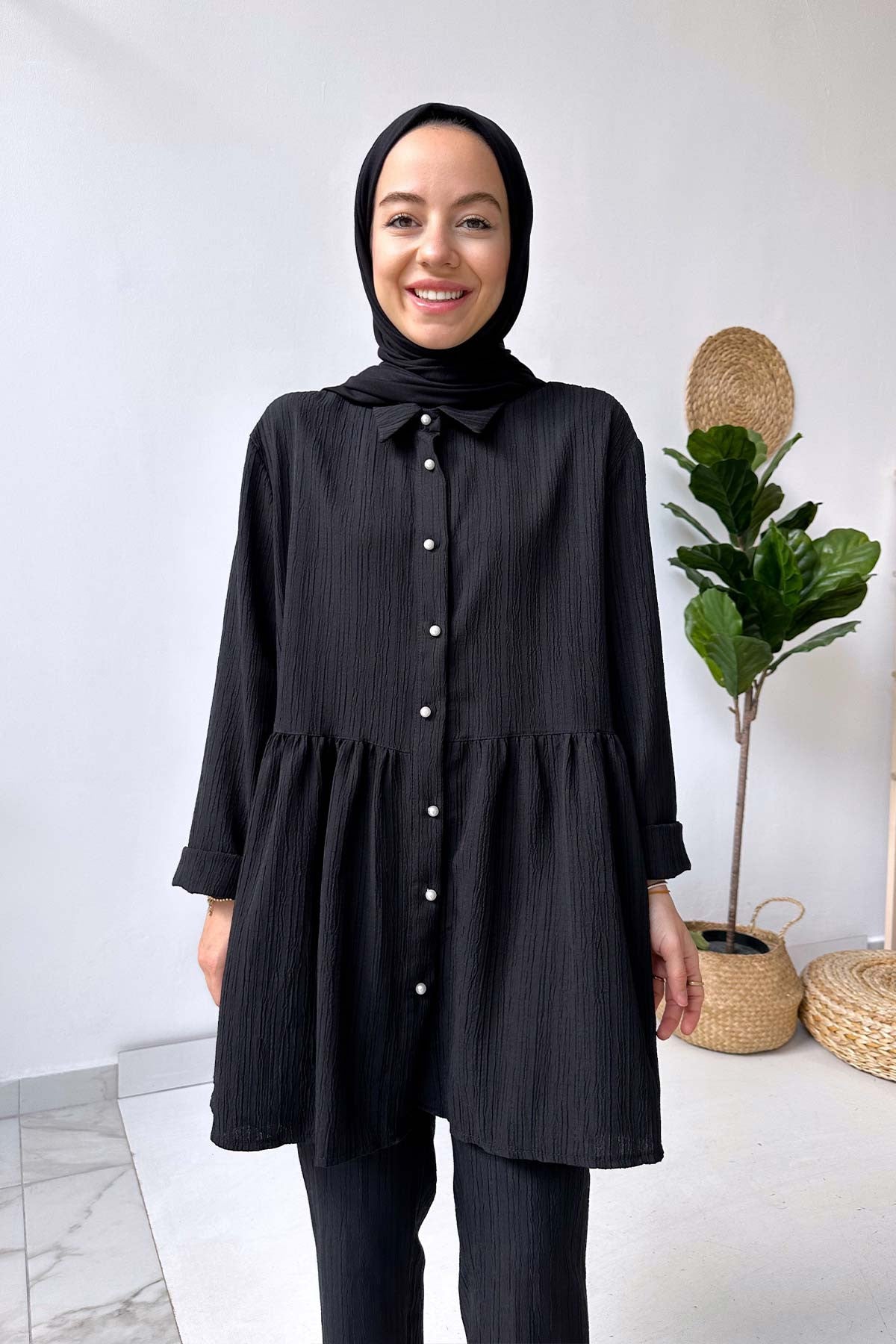 Pearl Button Suit - Black