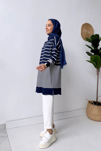 Bns Striped Mercerized Tunic - Navy Blue