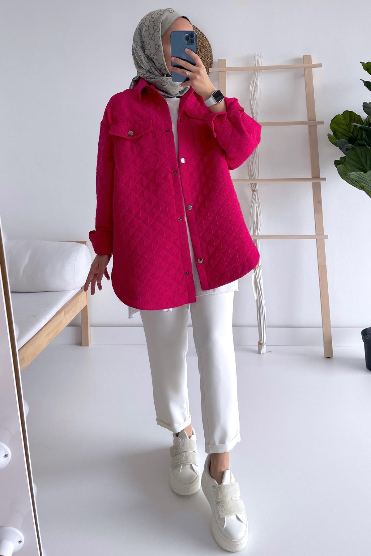 Quilted Pocket Capped Jacket - Fuchsia