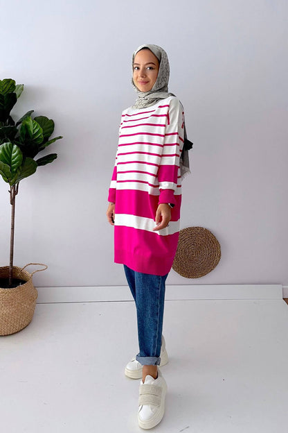 Holy Striped Knitwear Tunic - Fuchsia