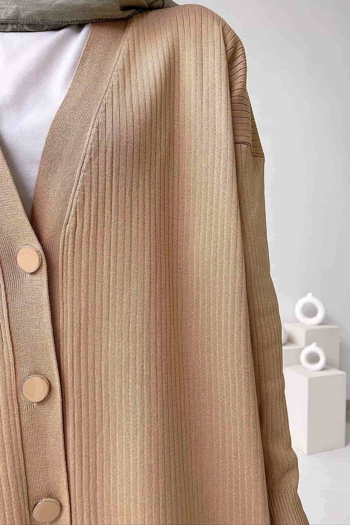 Mercerized Cardigan with Button Wick - Coffee Milk